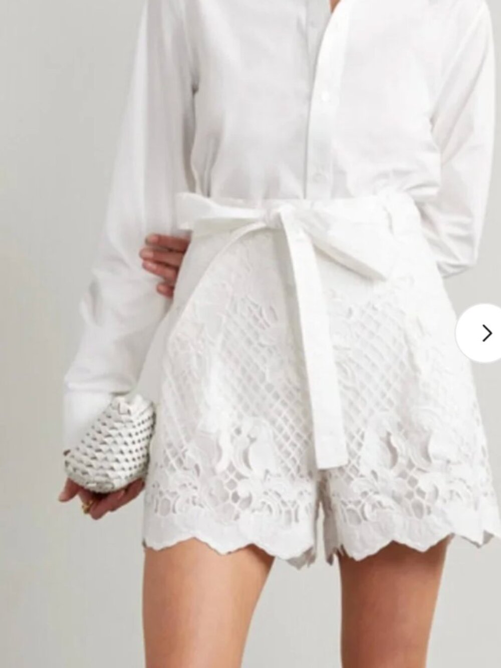 Self Portrait Lace White Embroidered Eyelet Shorts Scalloped Hem Tie Waist Ivory